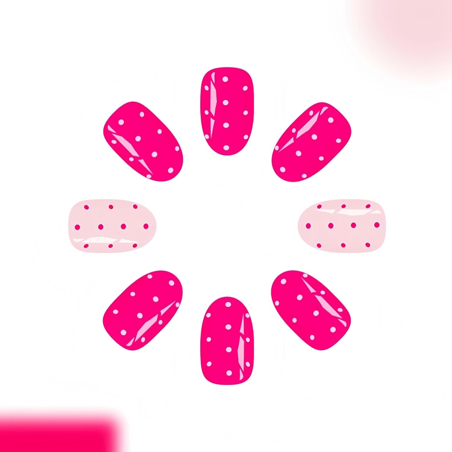 24 Pcs Pink Polka Dot Press On Nails Short Oval Fake Nails for Women Manicure