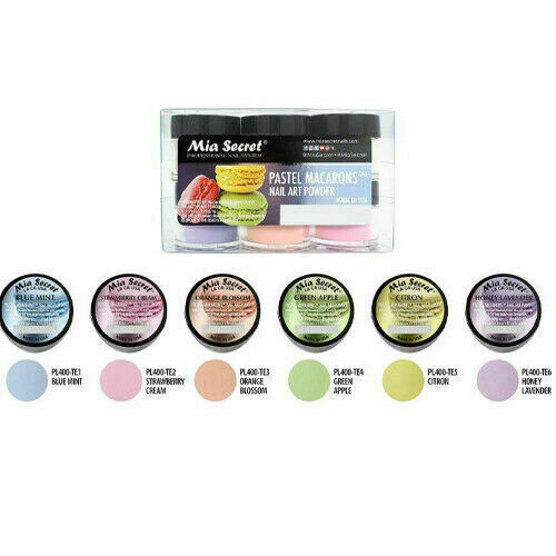 New Mia Secret Monomer 8 Ounce + PASTEL MACARONS Nail Art Powder 6 Colors Set