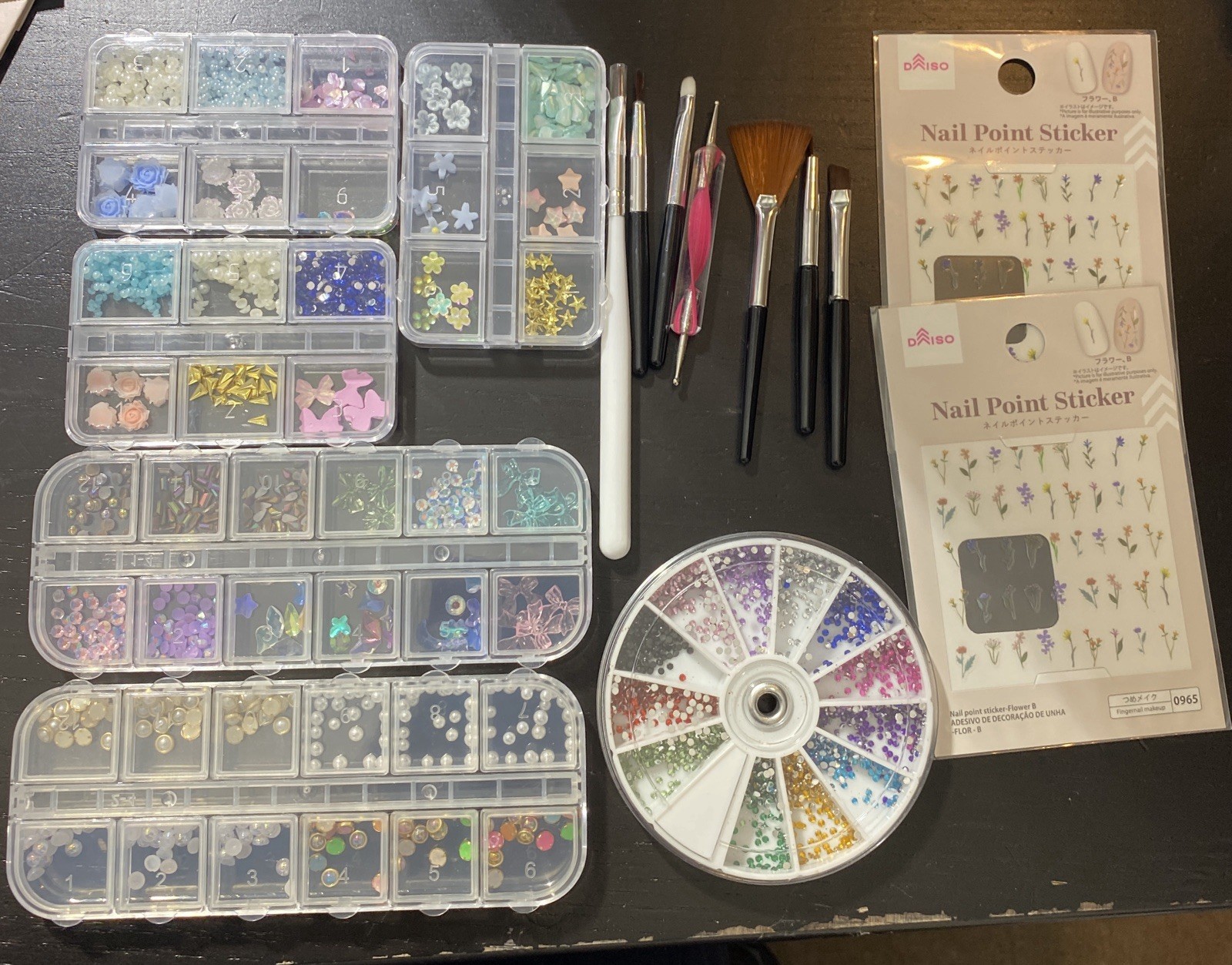 2D Nail Art Charms Set with Flowers Pearls Gems Butterfly Accessories & More