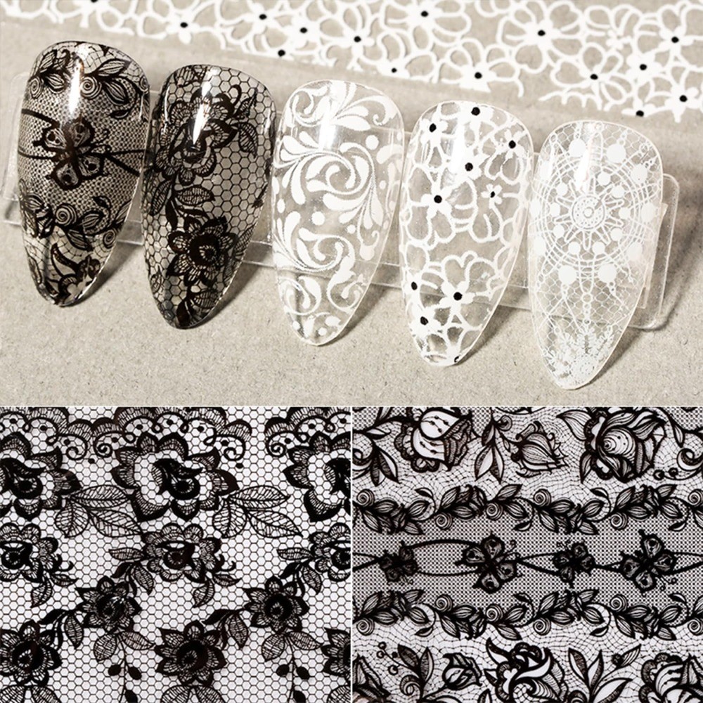 20 Rolls Nail Art Transfer Foil White Black Floral Holographic Manicure Decals