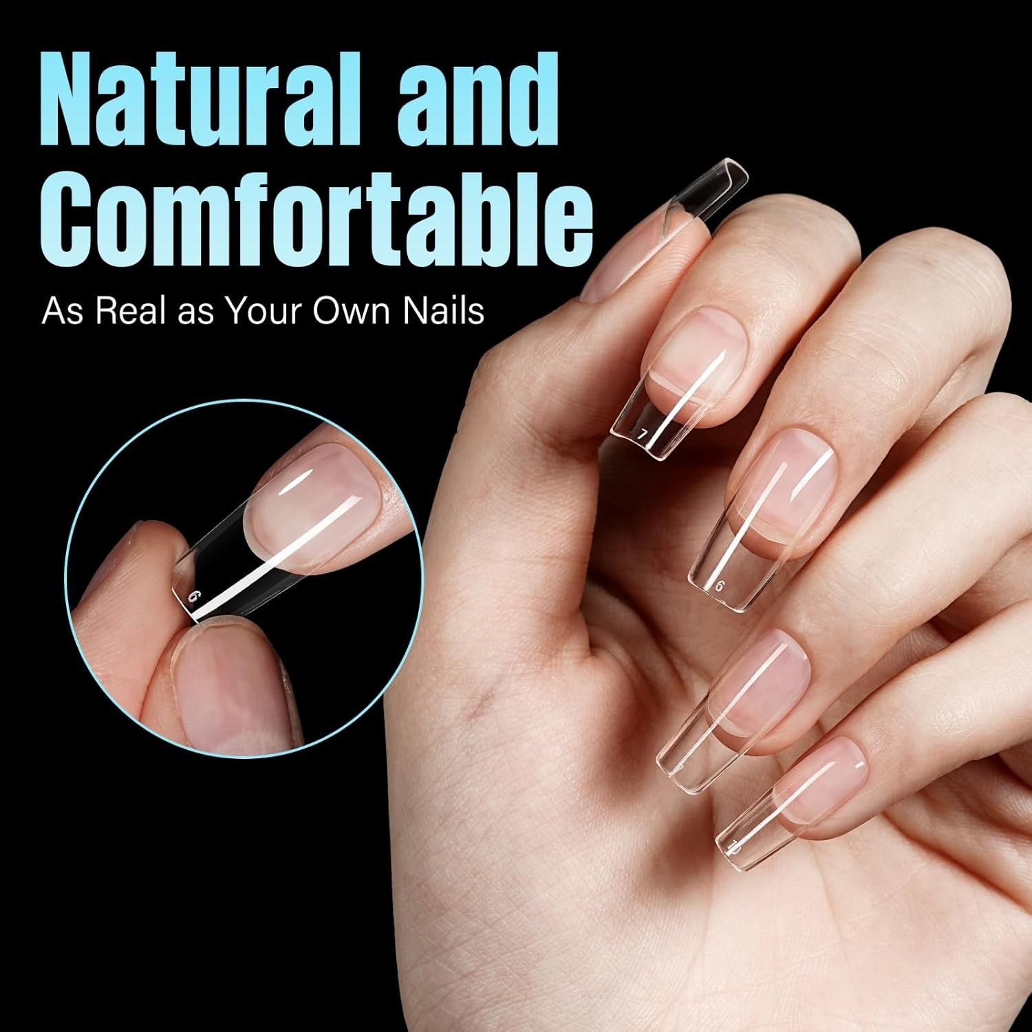 Acrylic Nail Tips 240 Medium Square Half Matte Clear Soft Pre-Shaped DIY Salon