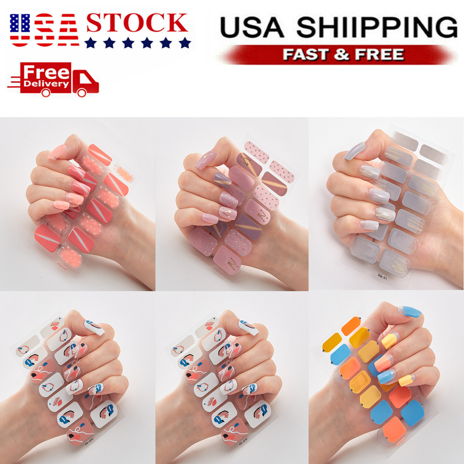 French Nail Stickers 3D Self-Adhesive for Women DIY Nail Art Gel Polish 22 PCS