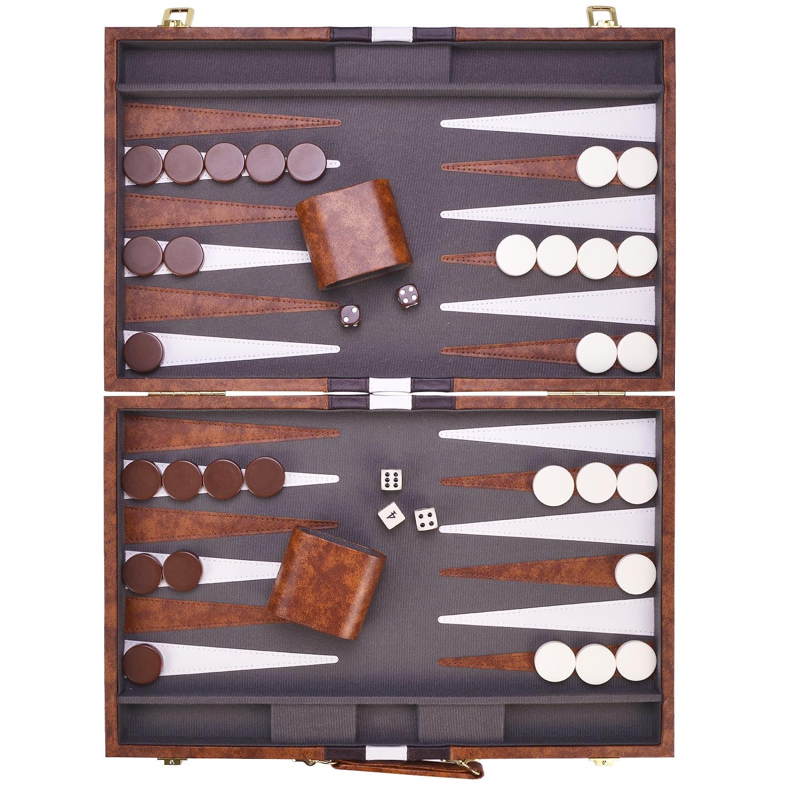 AMEROUS Backgammon Set, 18 Inches Classic Board Game withLeather Large, Brown