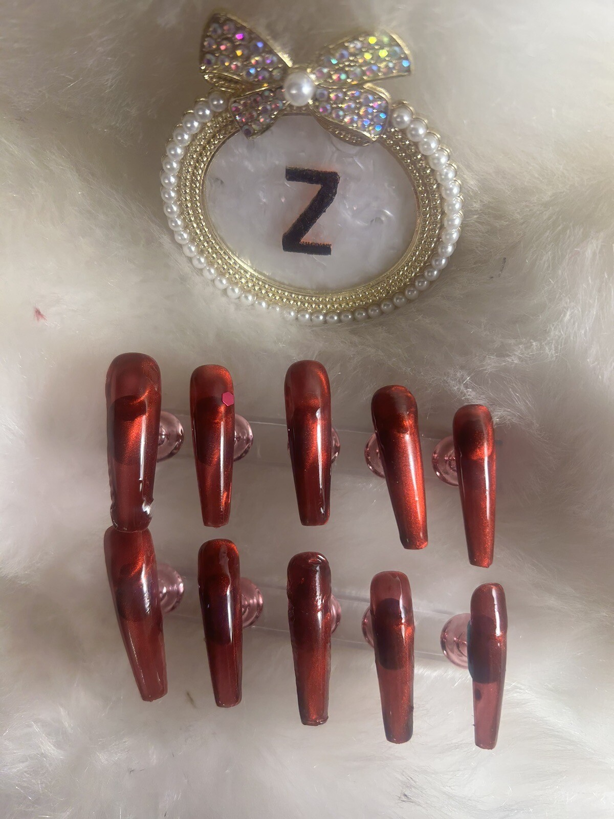 Z NAILZ! Handmade 2XL Coffin Magnetic Red 2 directional Press On Nails