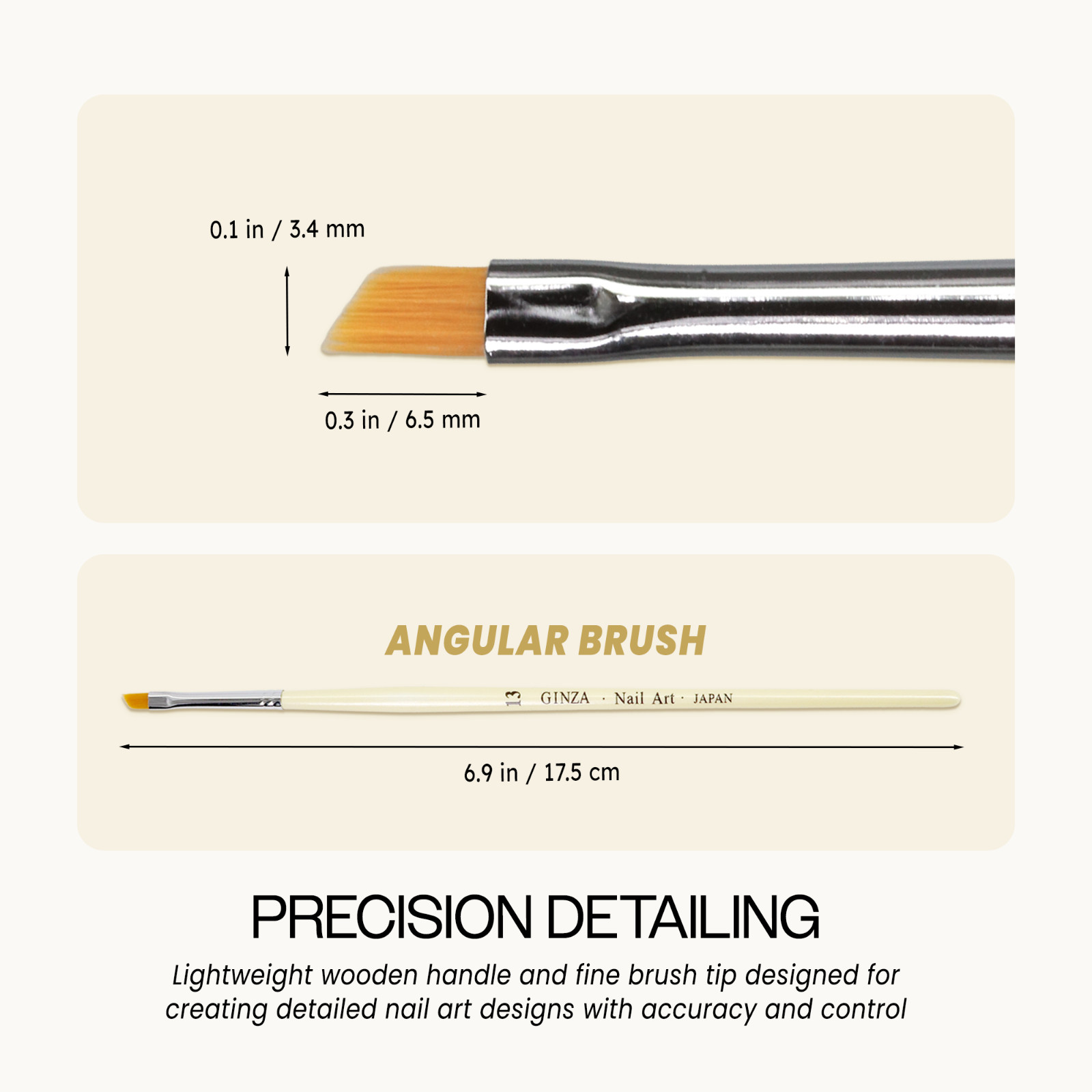 Ginza Professional Acrylic Angular Nail Art Brush with White Wooden Handle