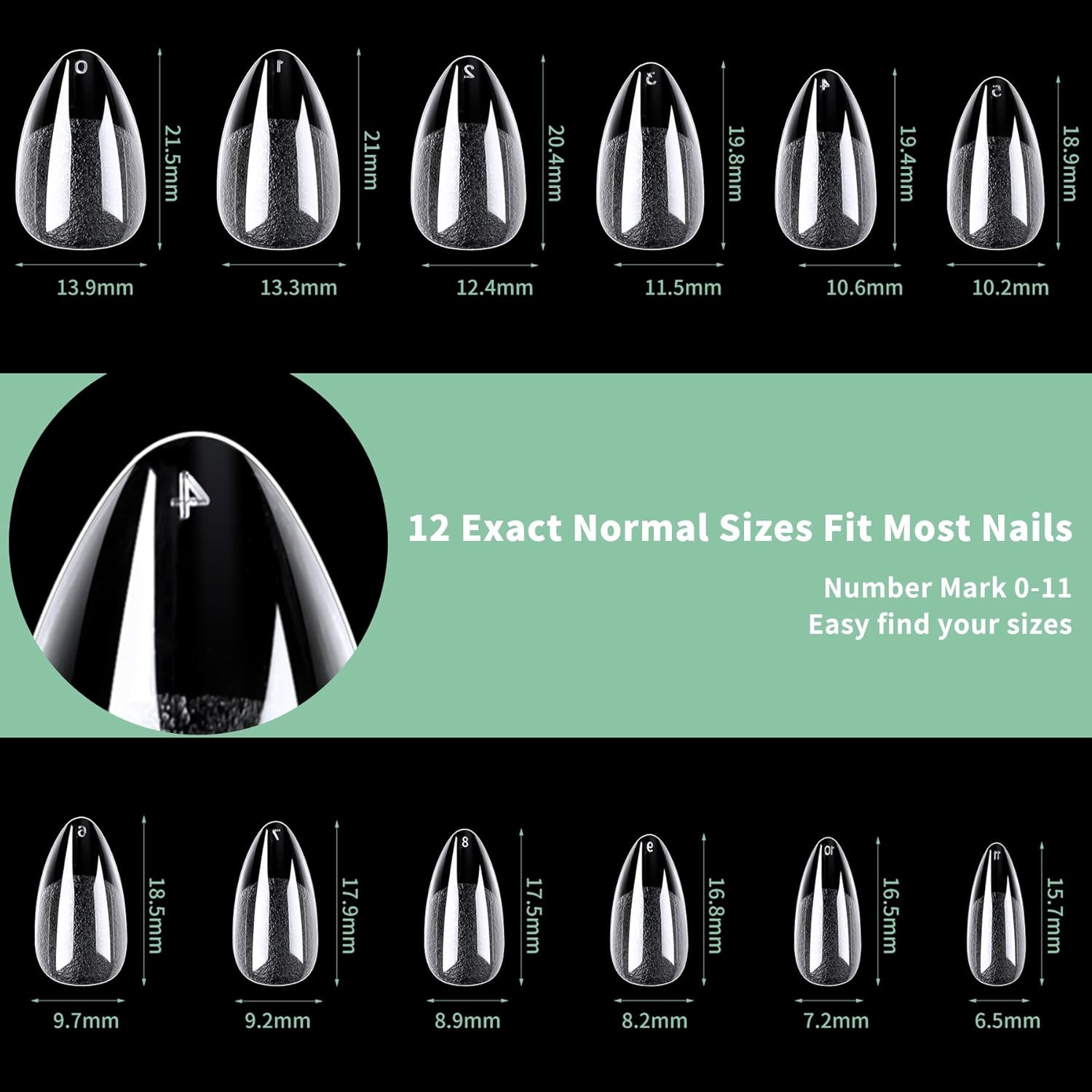 Short Almond Nail Tips, 216pcs Acrylic Fake Nails Soft Gel X Nail Tips, Full Cov