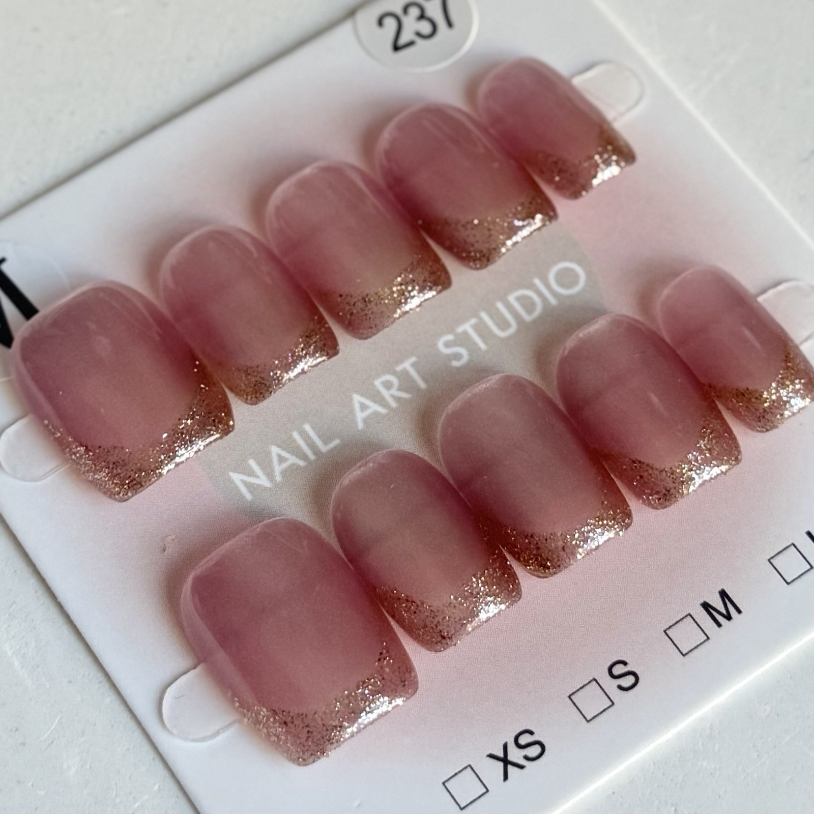 Handmade Gold French Tip Press-On Nails Short Square Size M Reusable Fake Nails