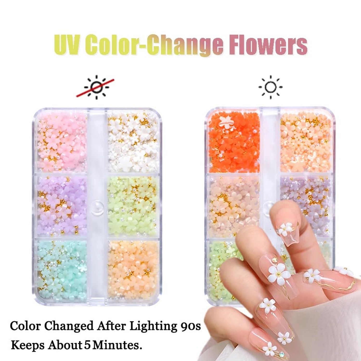 3D Flower Nail Charms, 2 Boxes 3D Acrylic Flower Nail Art Charms and Gems Whi…