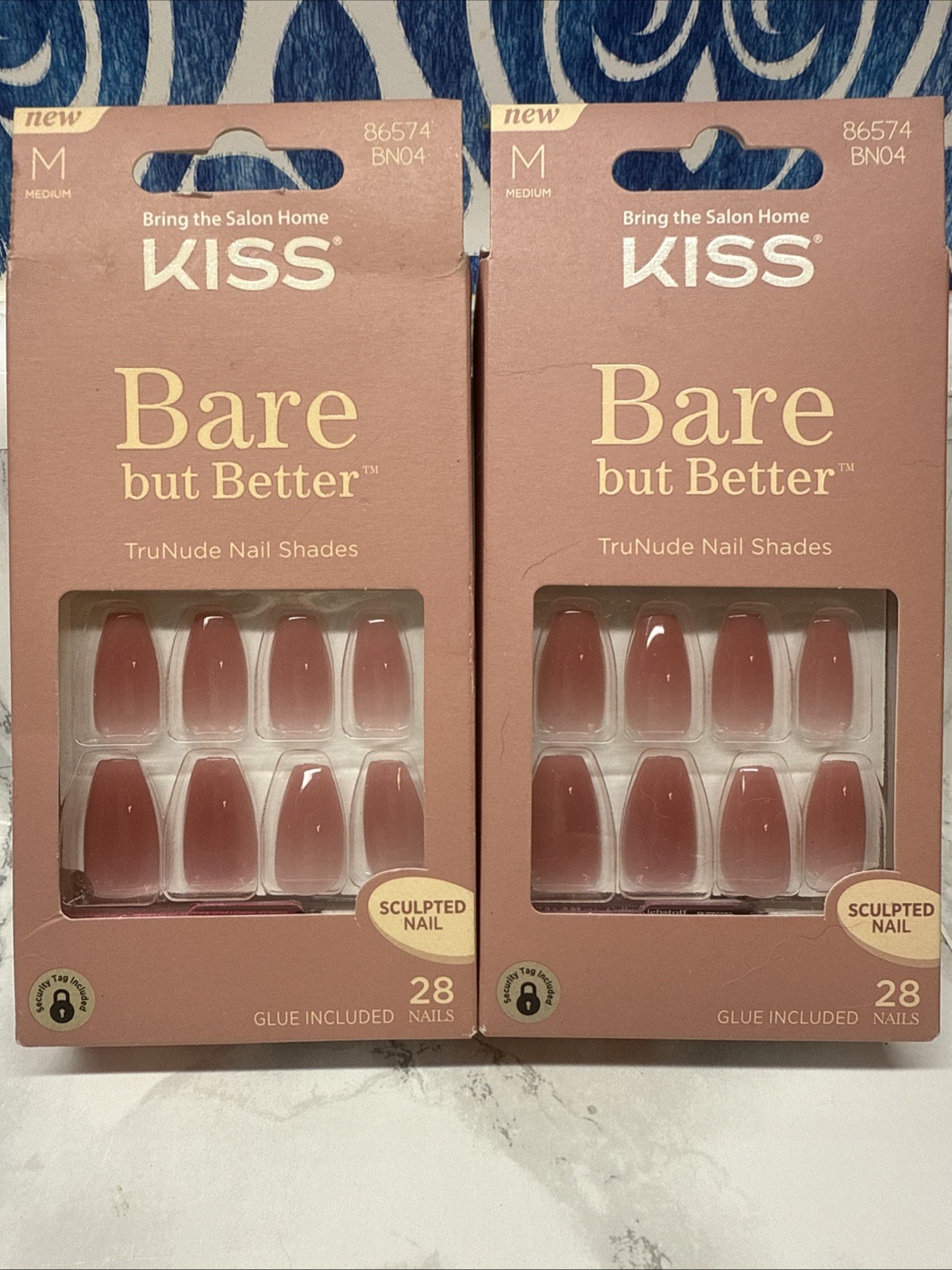 KISS Tru Nails Bare But Better Medium Glue Included Nude Set Of 2 (56nails) New