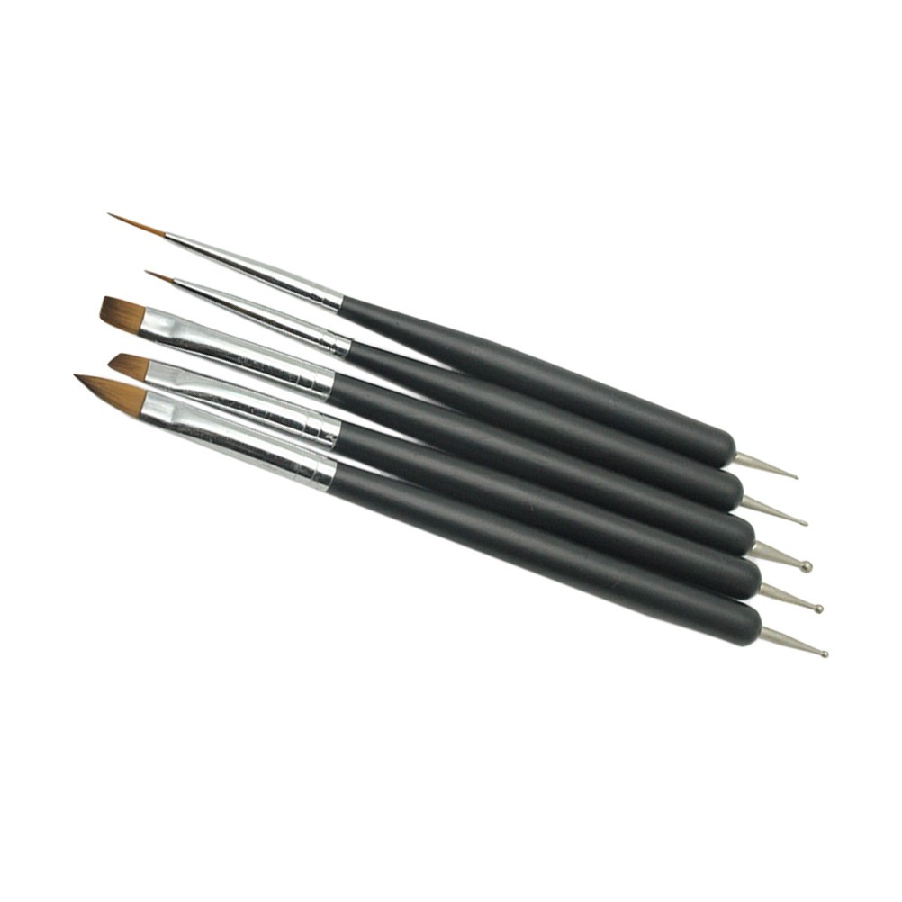 5Pcs Manicure Pen Set Double End Nail Brush and Carving Tip Black for Nail Art