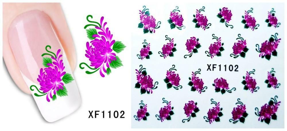 Nail Art Water Transfer Sticker Decal Stickers Pretty Flowers Green Pink XF1102
