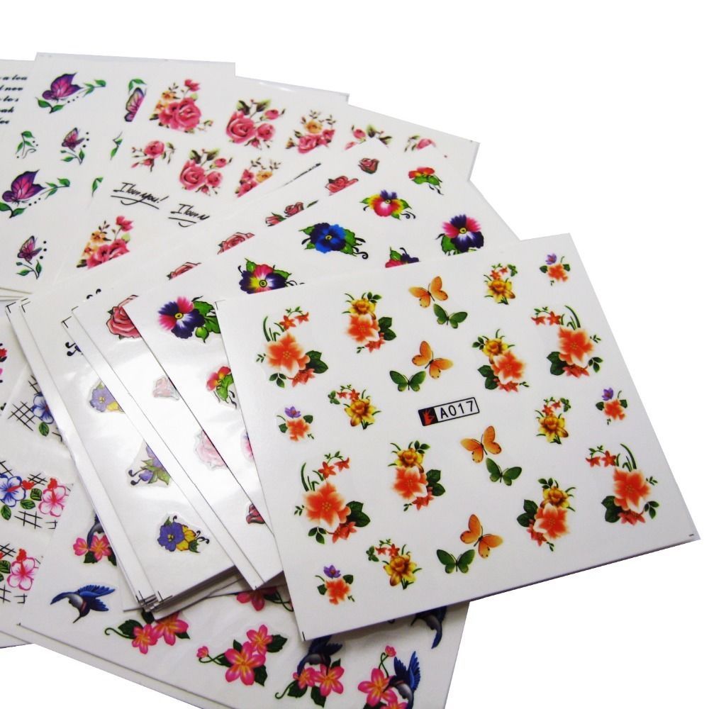 Nail Art Water Transfer Stickers Flower Butterfly Birds Heart Nail Wraps