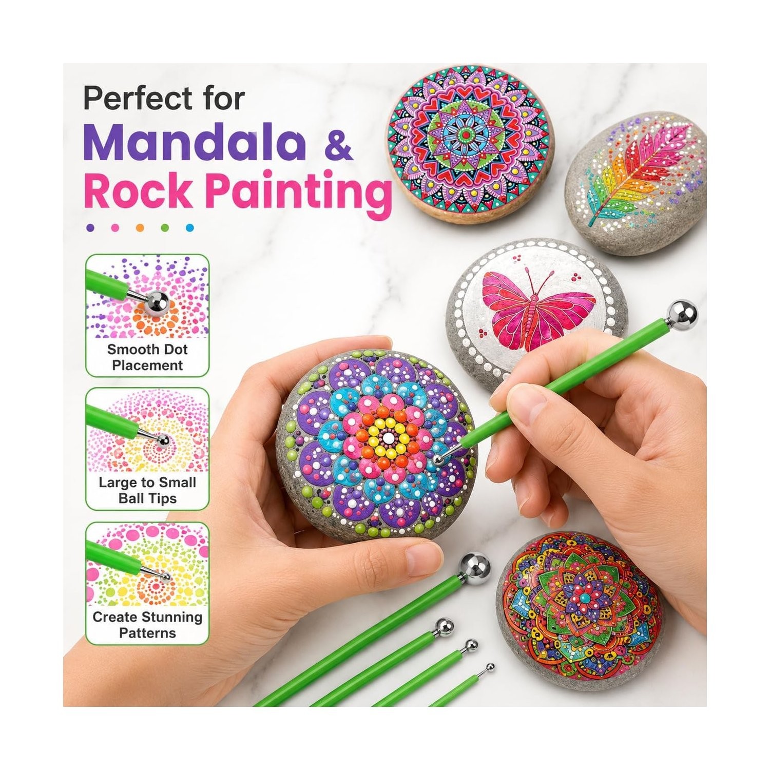 Dotting Tools for Rock Painting and Pottery Clay Modeling – 10 Pcs Set