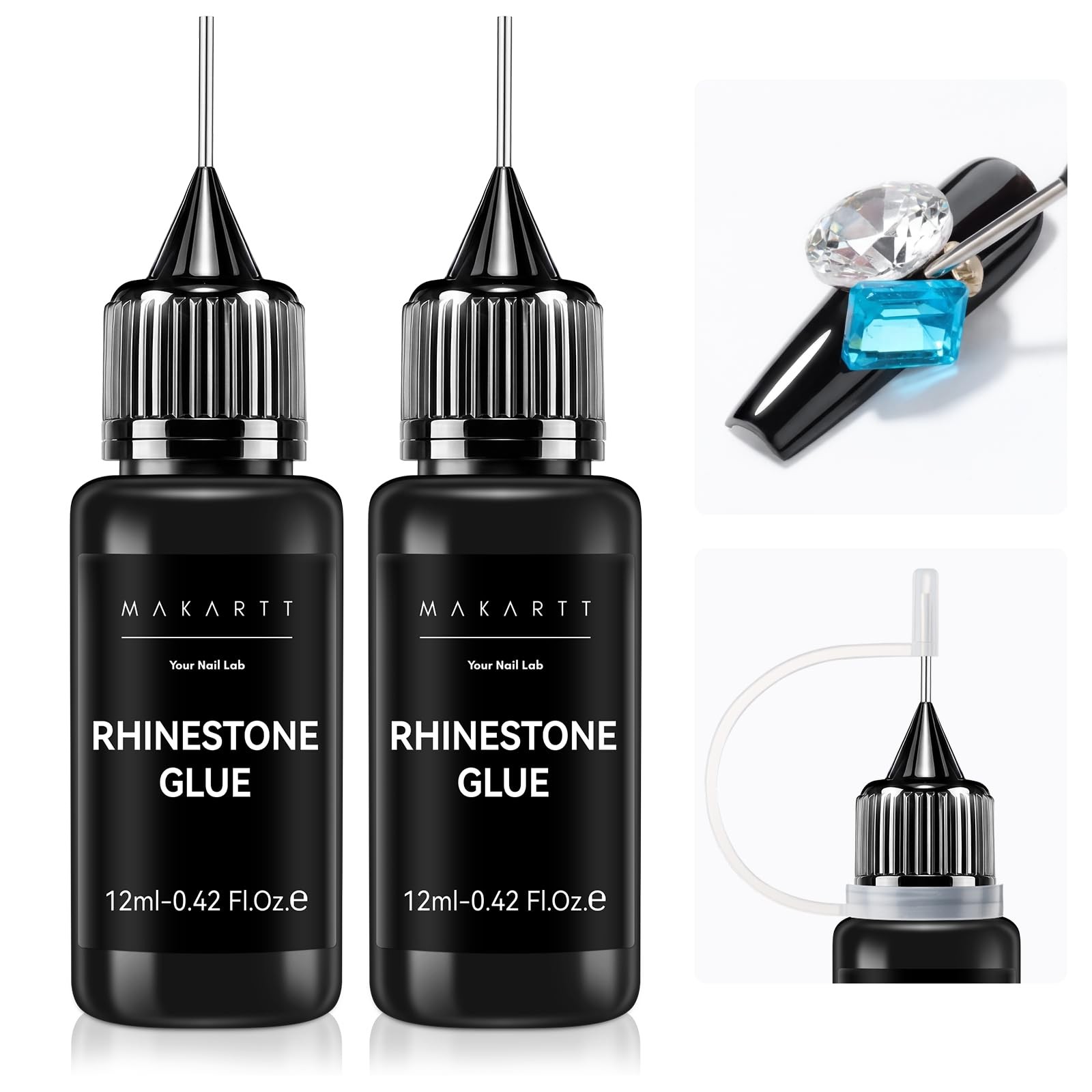 Makartt 2Pcs Rhinestone Glue Strong Hold 3D Gel Nail Art Nail Gem Glue UV Cured