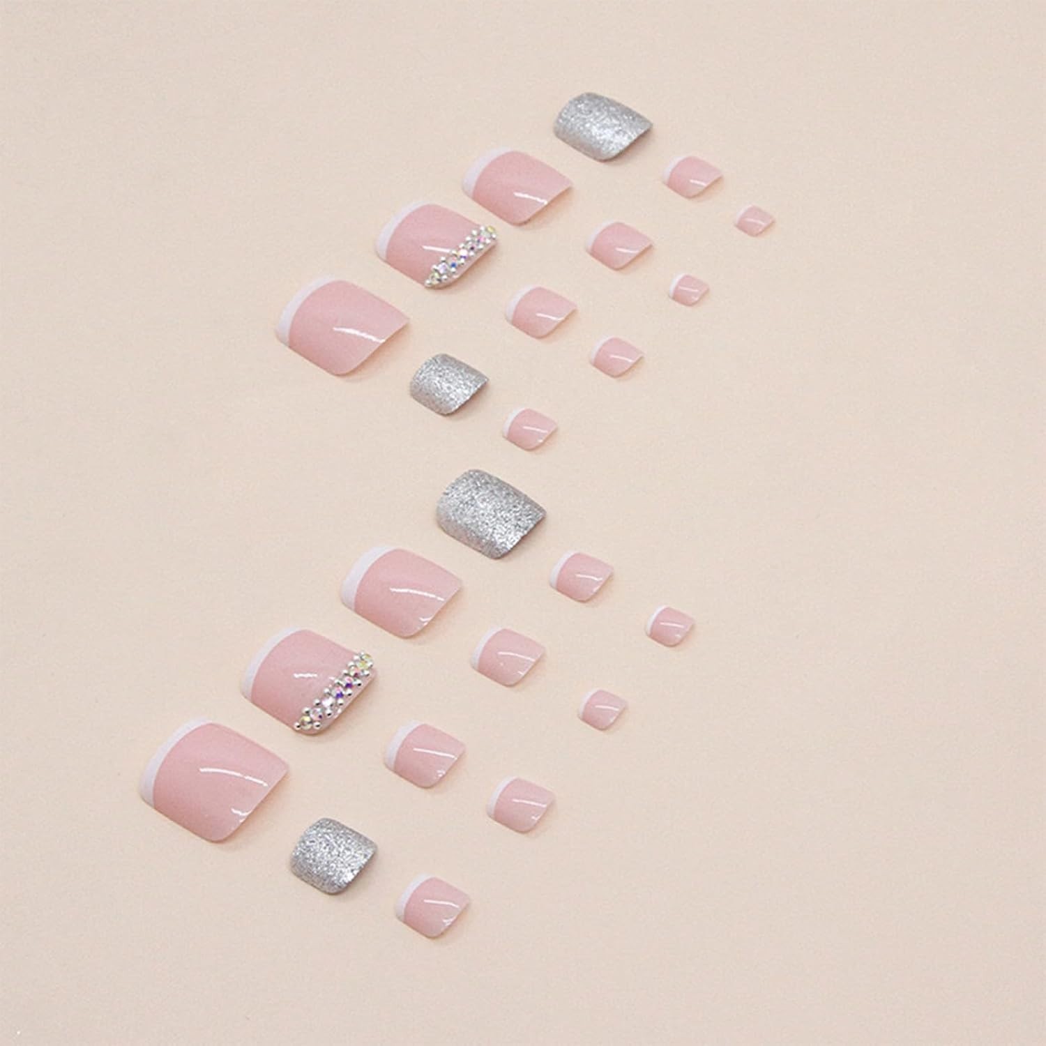 24 Glossy Press On Toenails with Rhinestone Designs – Perfect for Any Occasion