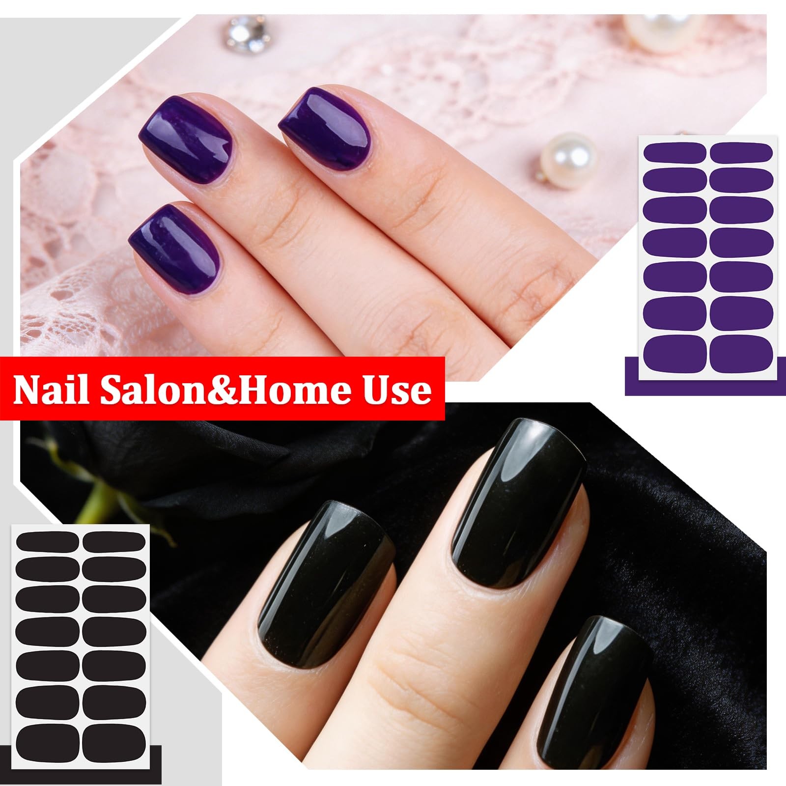 24 Sheets Solid Color Nail Wraps for Women Stick on Nail Polish Strips Self A…