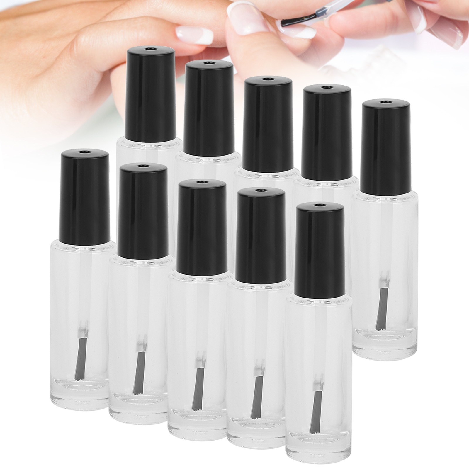 10pcs 8ml Empty Nail Polish Glass Bottles Accessory With Brush Cover Mixing