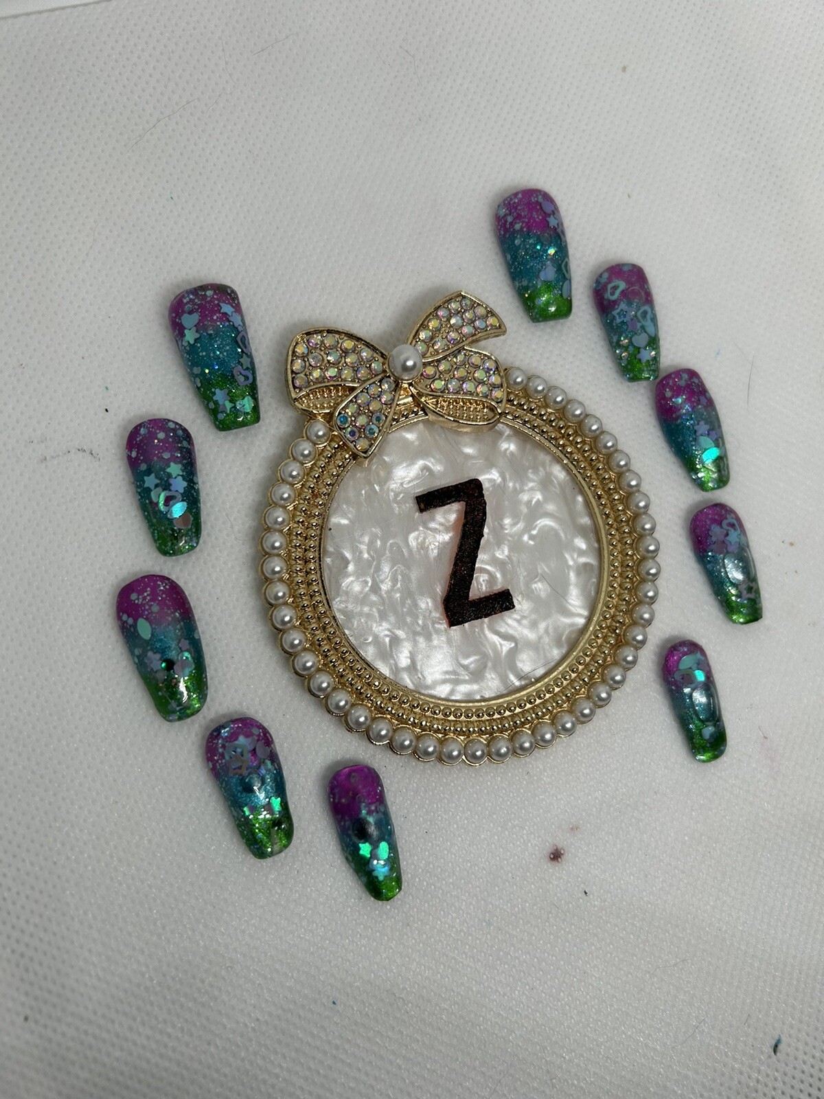 Z NAILZ! Handmade Aquarium M Press On Nails In Blue, Purple & Green