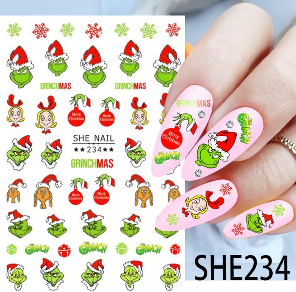 6 Sheets Christmas Nail Art Stickers – Green Small, Style A4