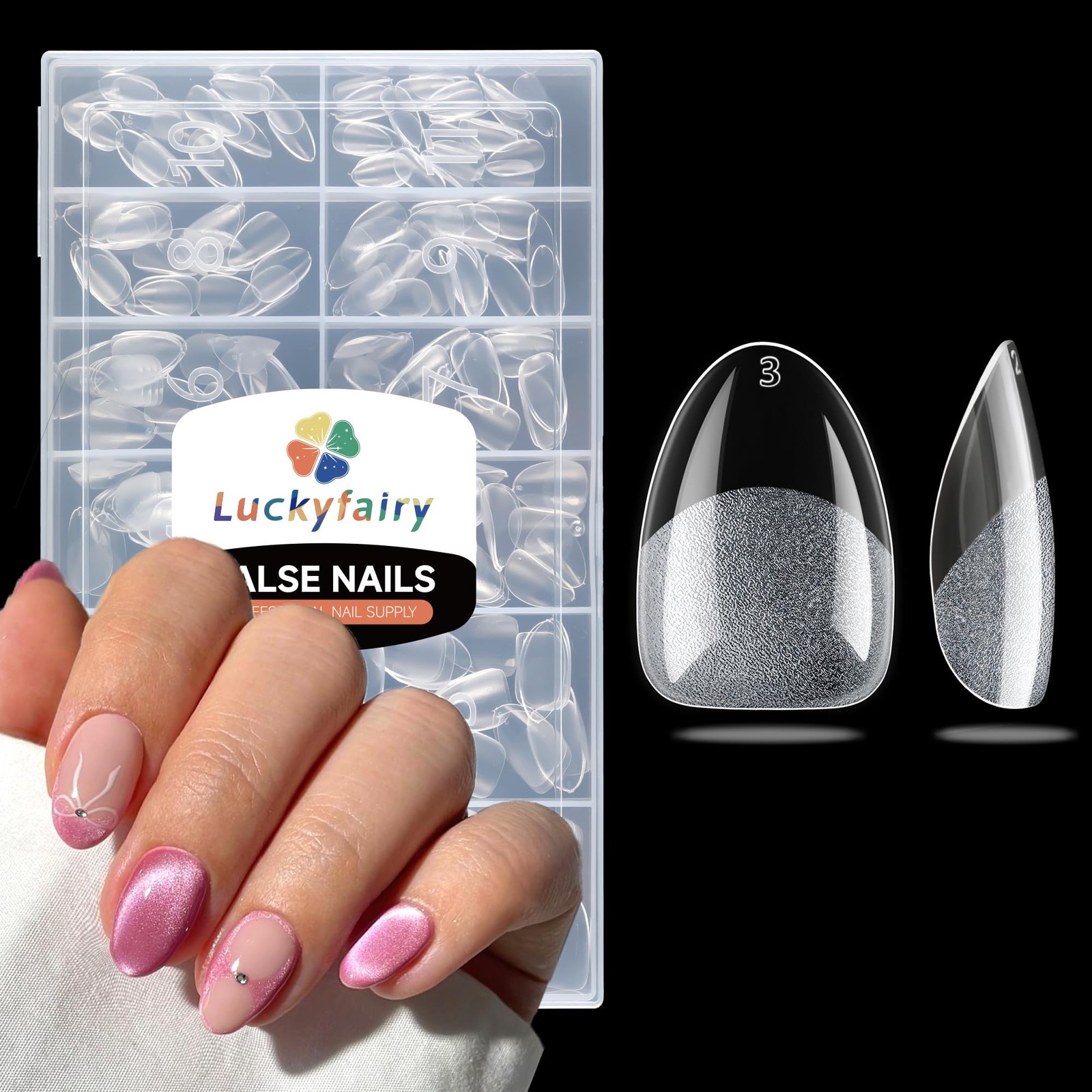 Luckyfairy Extra Short Almond Nail Tips, 240pcs Soft Gel Large, Clear