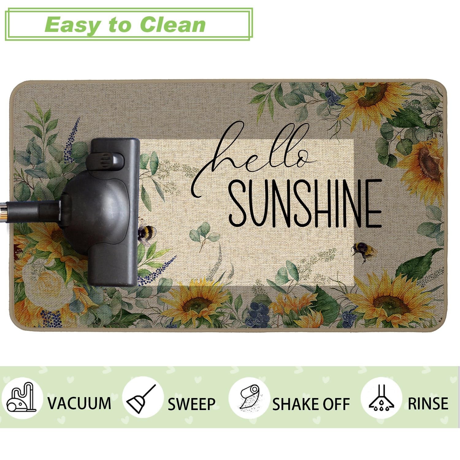 Baccessor Summer Kitchen Mats Set of 2, Sunflower Floral Bee Kitchen Rugs for…