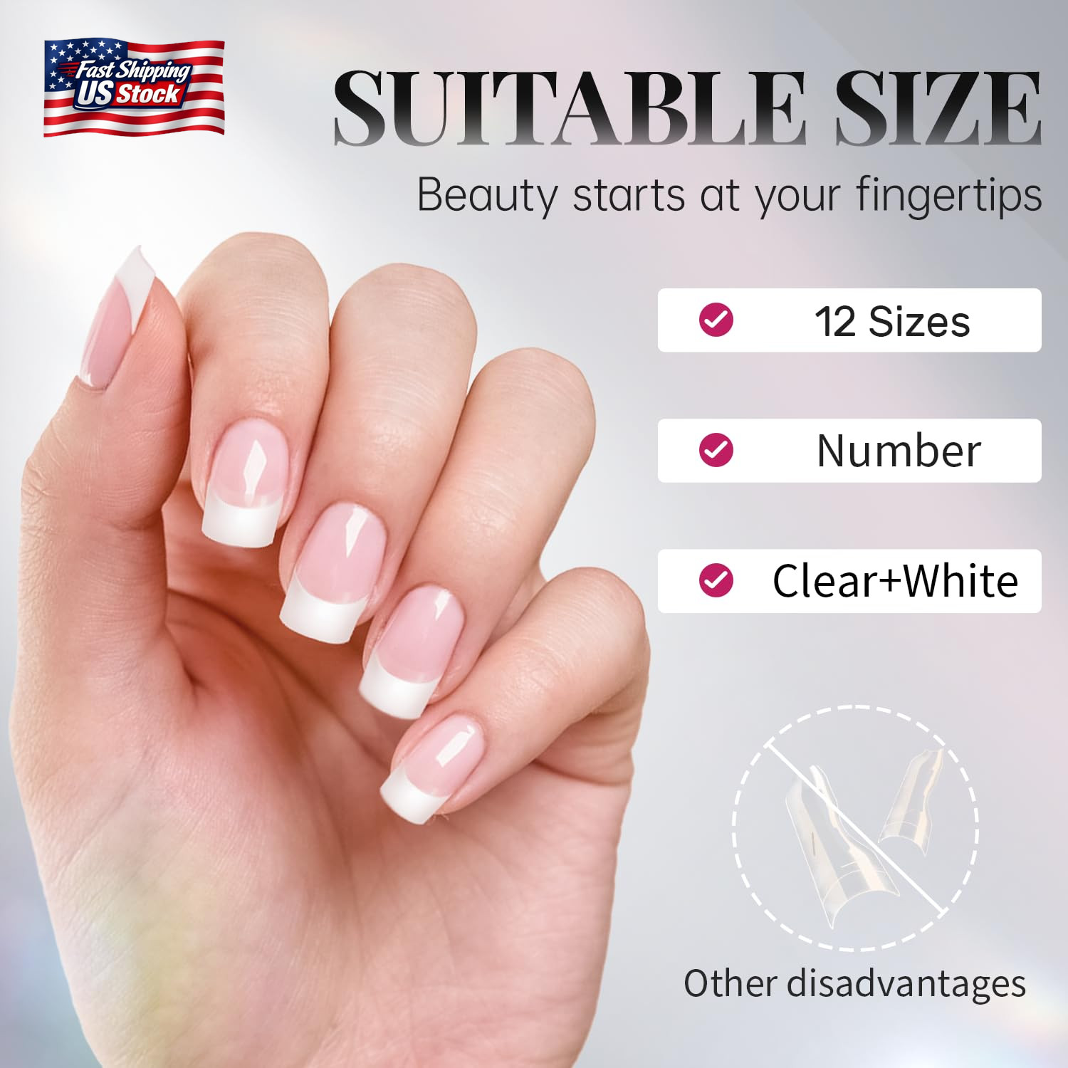 Krofaue Short French Nail Tips – 120PCS Acrylic Nail Tips White French Fake Nail