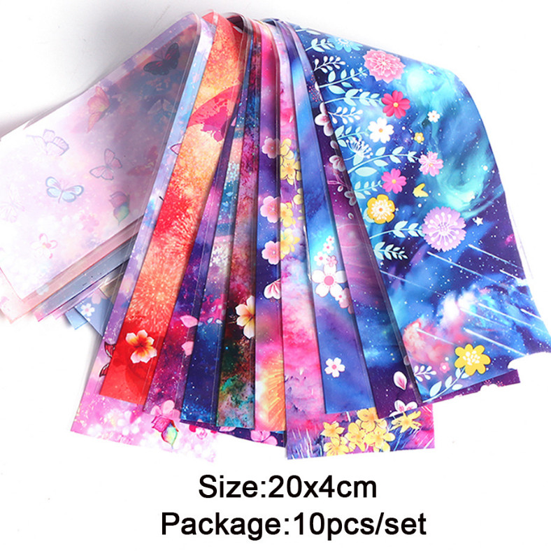 10pcs Sky Butterfly Flower Nail Art Film Foil Transfer Decals Manicure DIY XK123