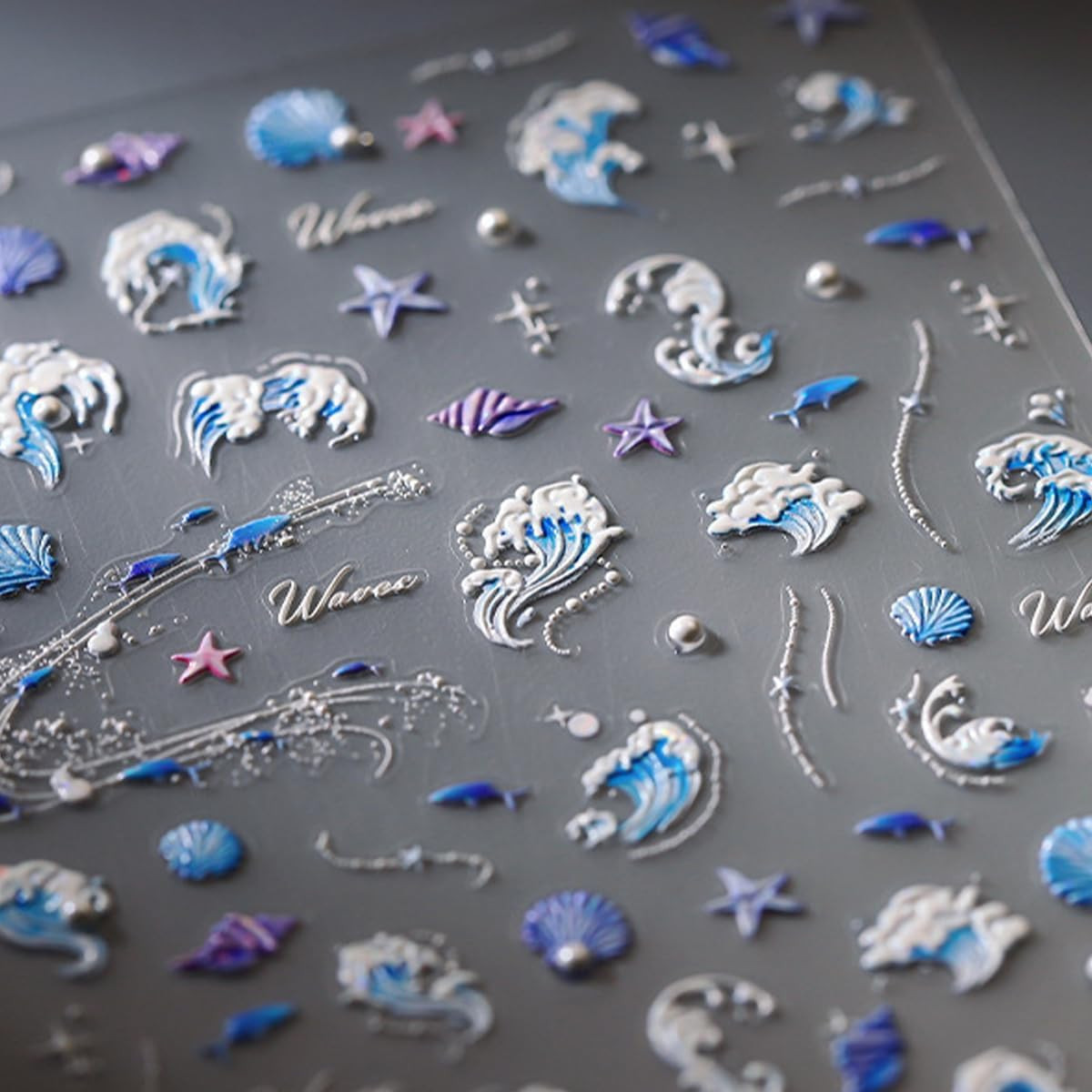 5D Embossed Ocean Life Nail Art Stickers Decals Self Adhesive Seashell Starfish
