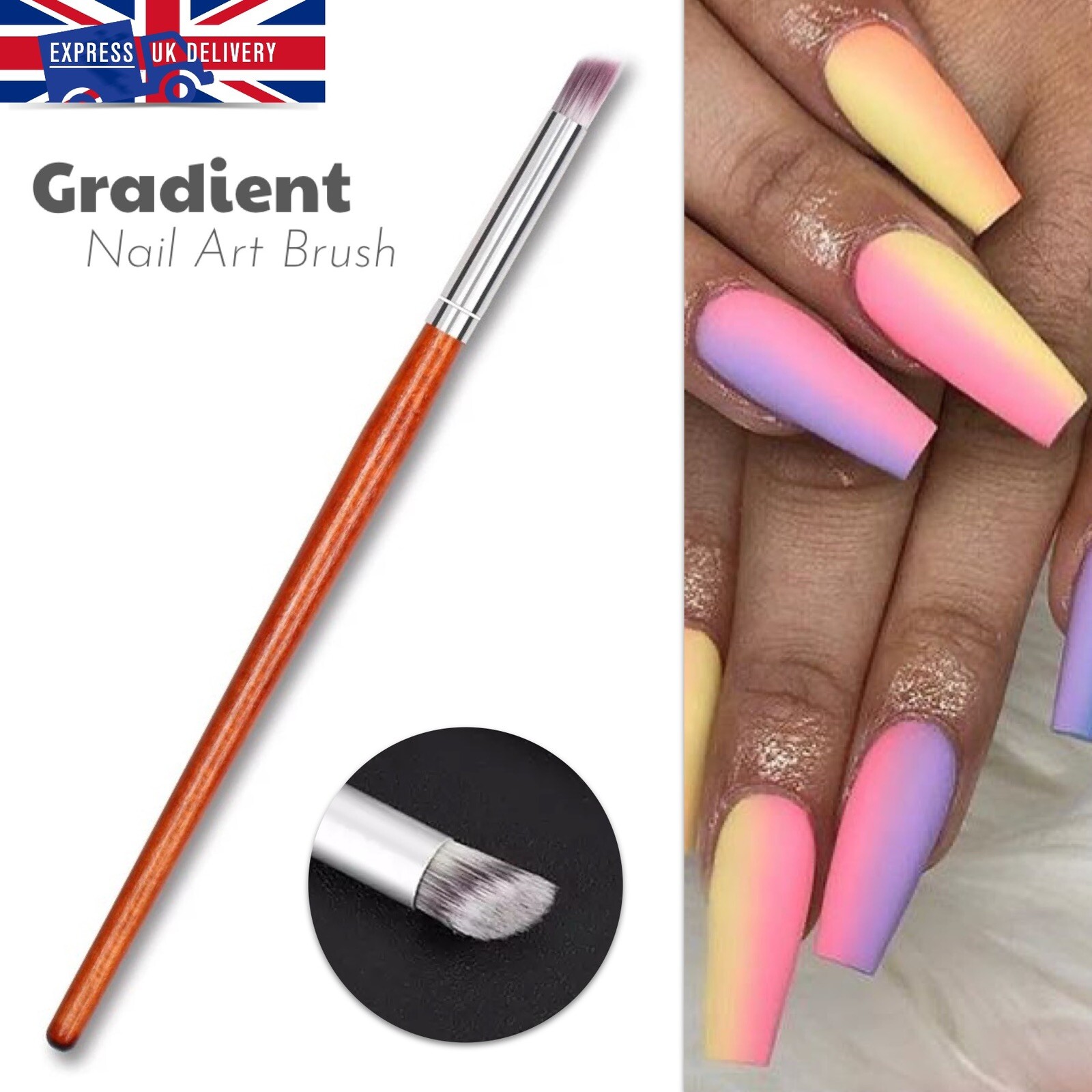 Gradient Wood Nail Brush Art UV Gel Polish Blooming Painting Pen Ombre Shading