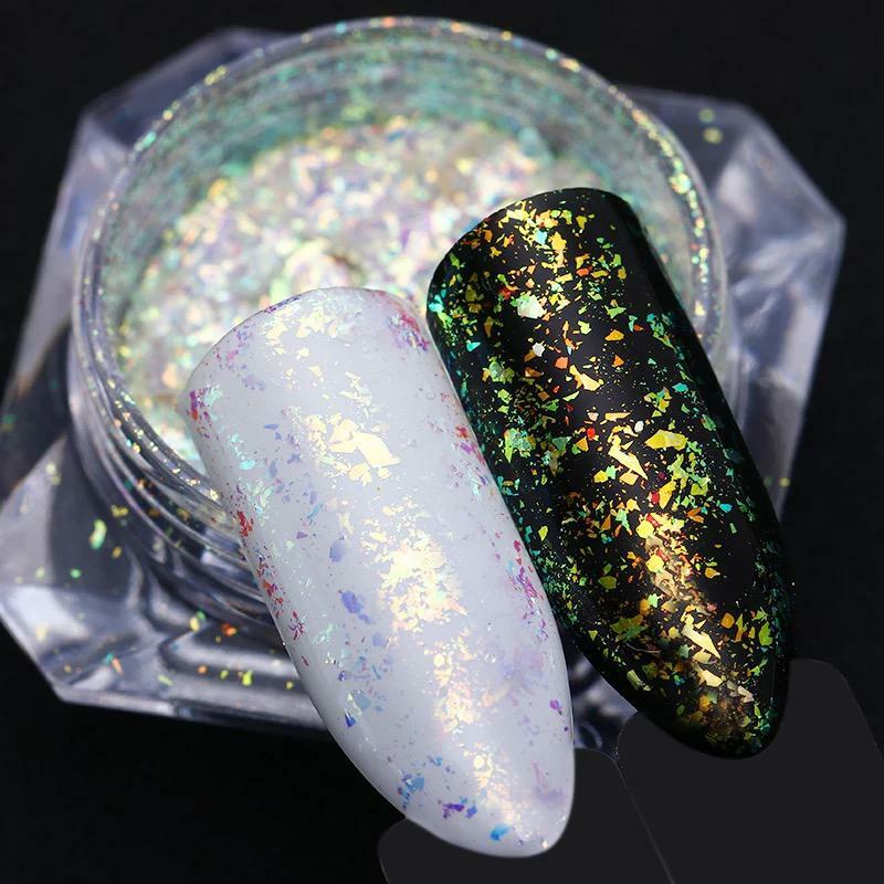 AURORA CHAMELEON FLAKES NAIL POWDER AB Unicorn MIRROR Effect RAINBOW Nails (AF5)