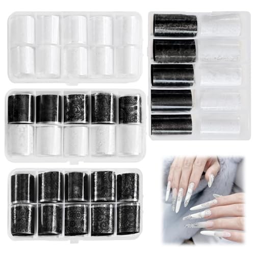 40 Rolls Lace Nail Foil, Holographic Lace Transfer Foil Sheets for DIY Nails
