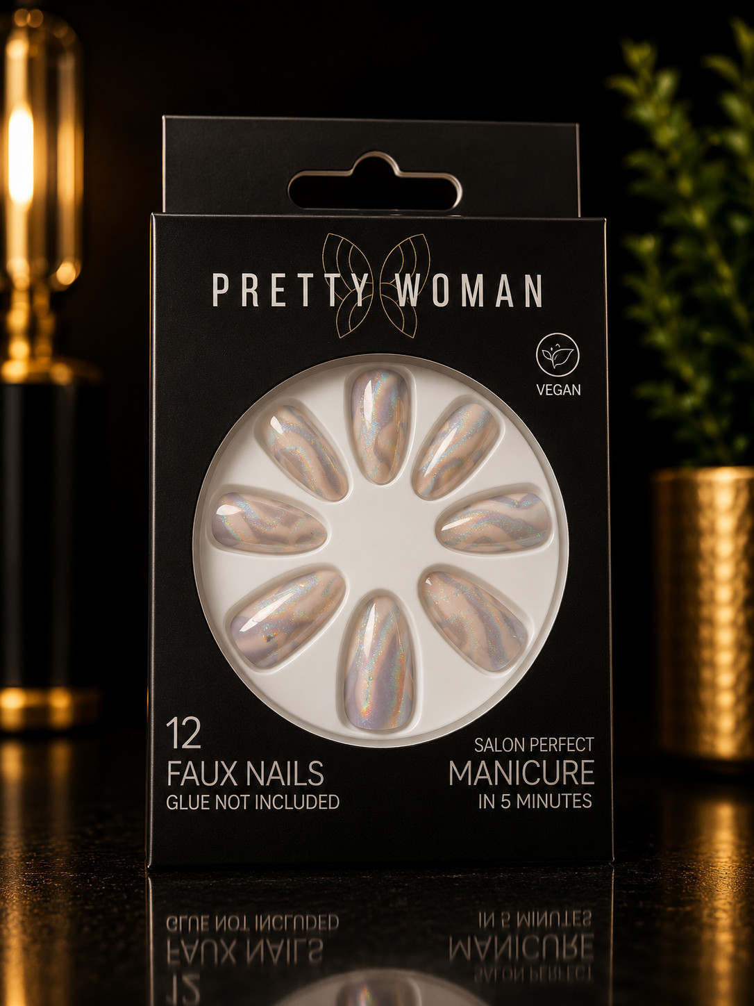 Pretty Woman Press On Nails 12pc French Manicure Pearl Nude Full Cover Fake Nail