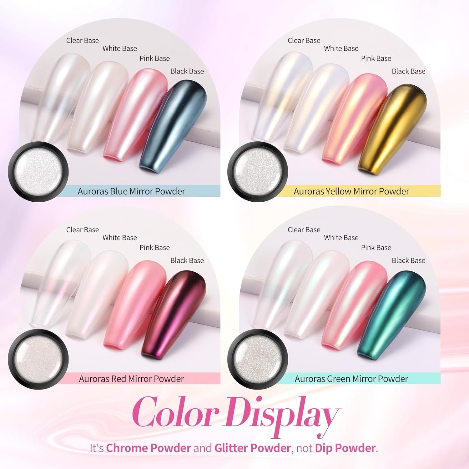 4 Boxes Metallic Mermaid Pearl Nail Powder – Versatile for Gel and Acrylic Nails
