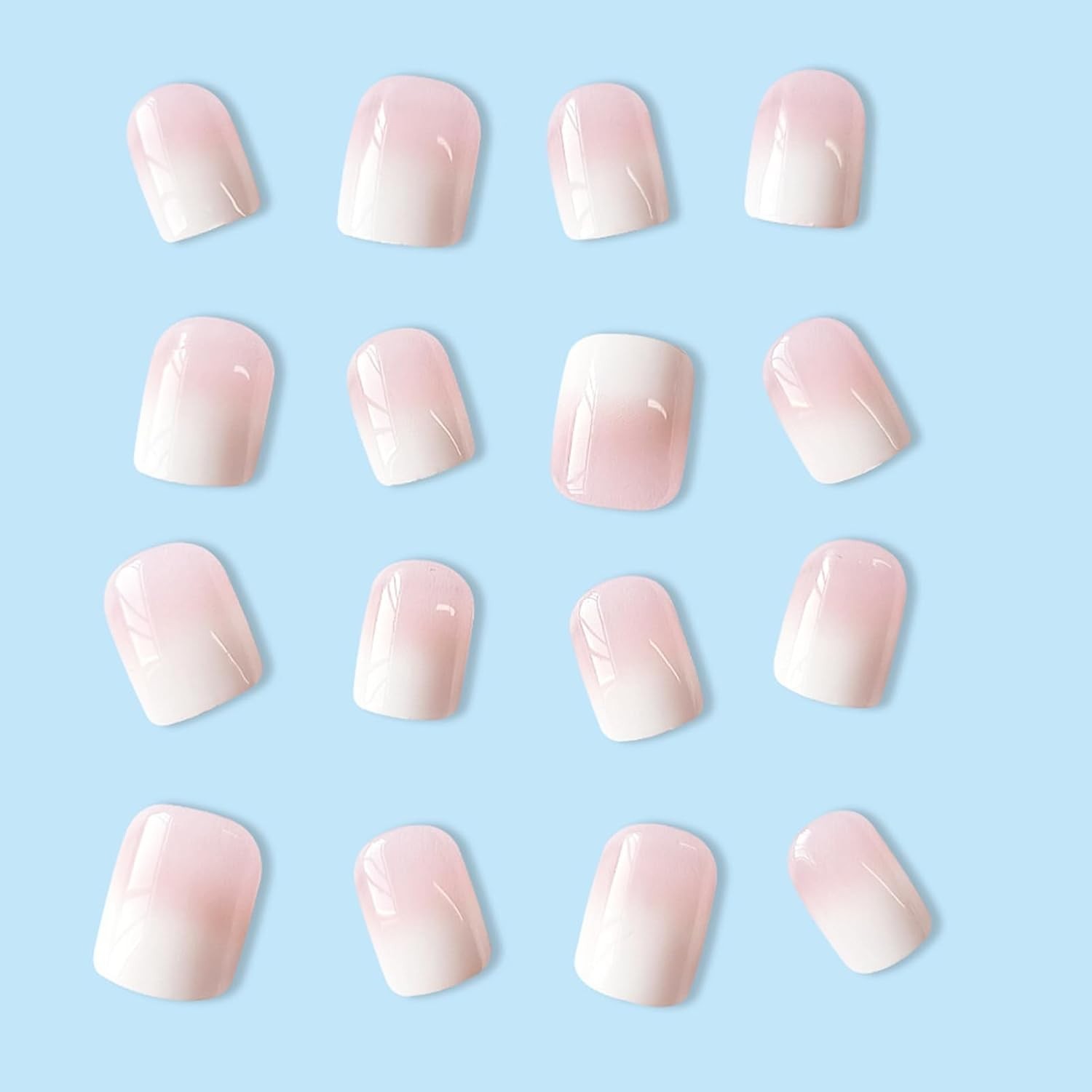 24Pcs White Ombre Short Square Press On Nails for Effortless Elegance
