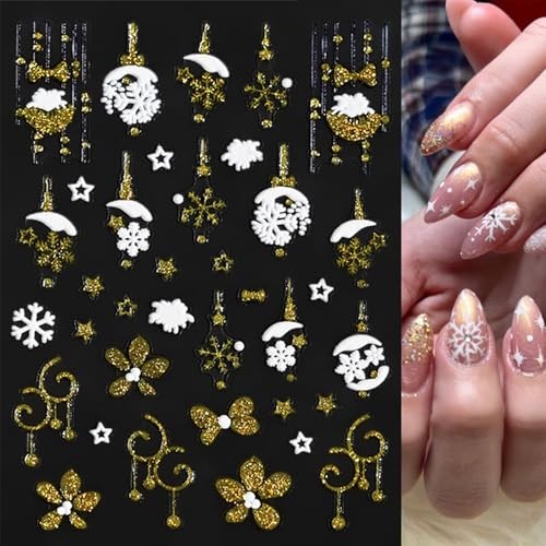 4 Sheets 5D Embossed Christmas Nail Art Stickers Decals Snowflake xmas cane