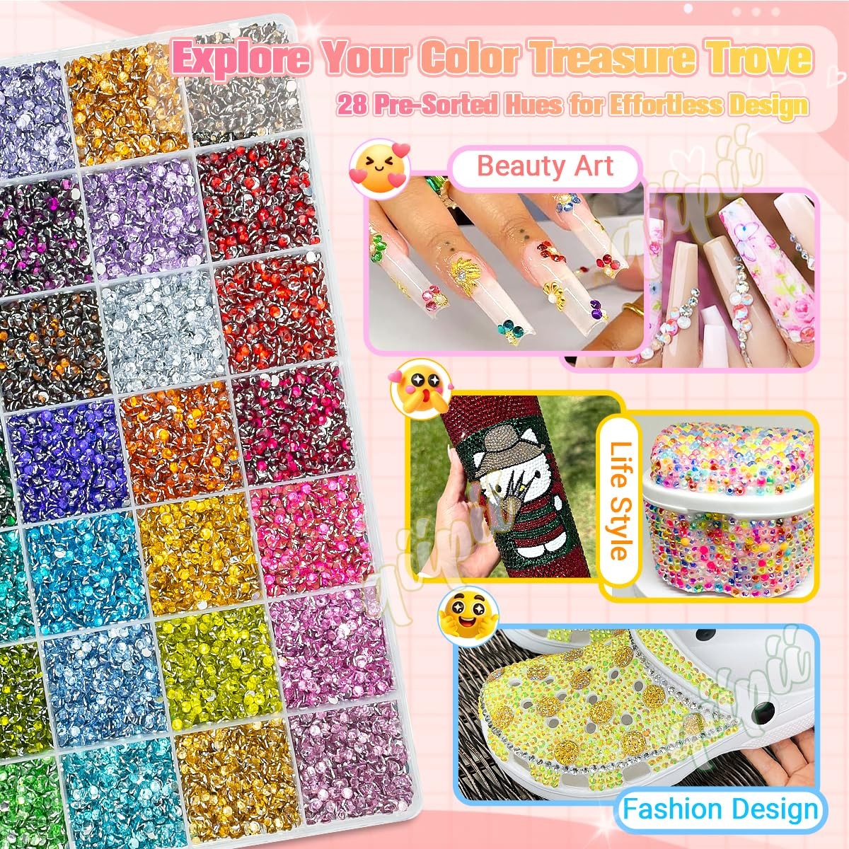 28 Color 3mm Crystal Resin Rhinestones w B7000 Glue for Bedazzling Crafting S…
