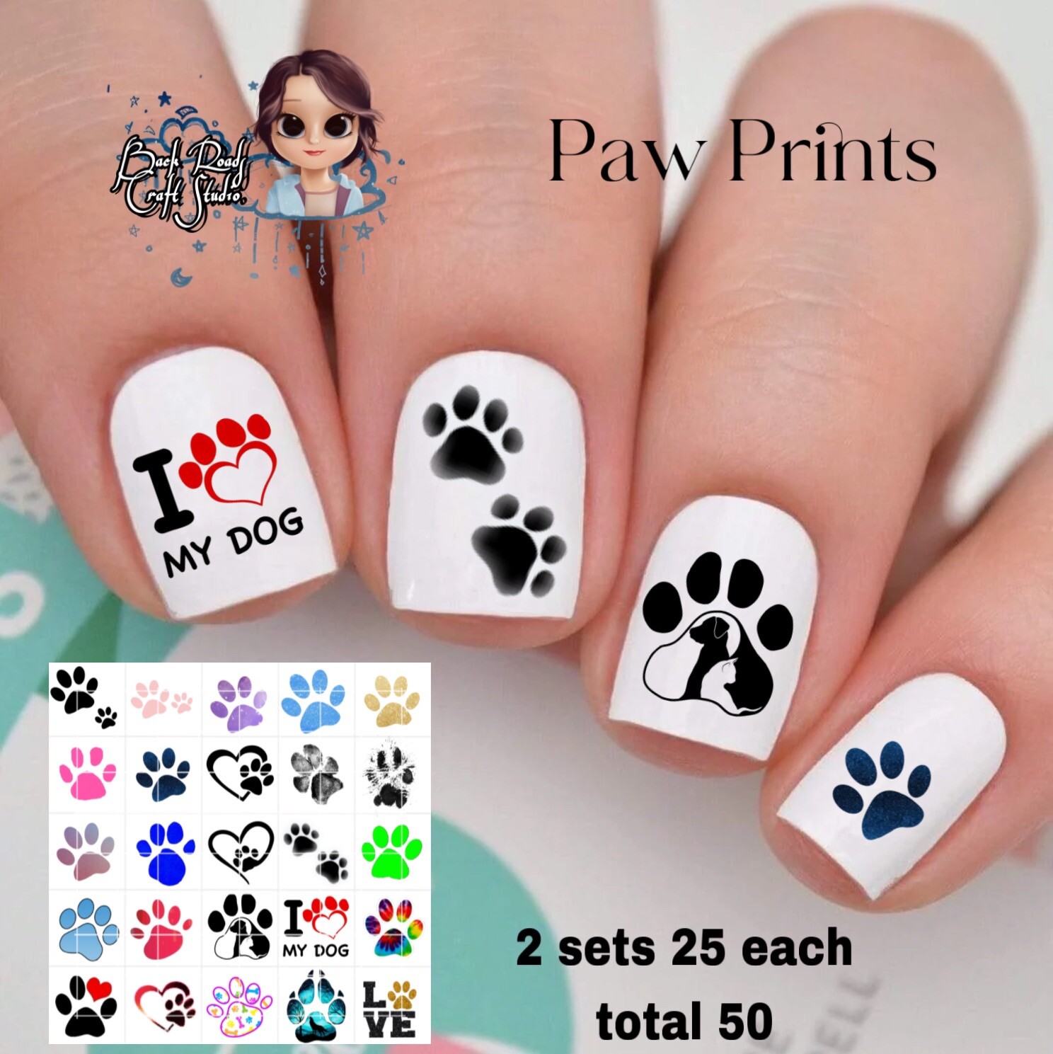 Fur Baby Paw Prints Waterslide Nail Art Decals Set Of 50 Bonus & Instructions