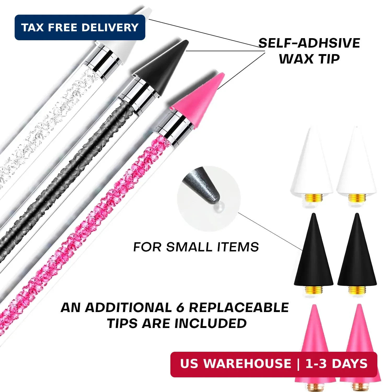 14 Pcs Rhinestone Picker Tool – 3 Pcs Dual-head Pens with 6 Wax Tips, Useful Cla