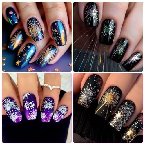 Gold Firework Nail Art Stickers – Celebrating New Year, 4th of July