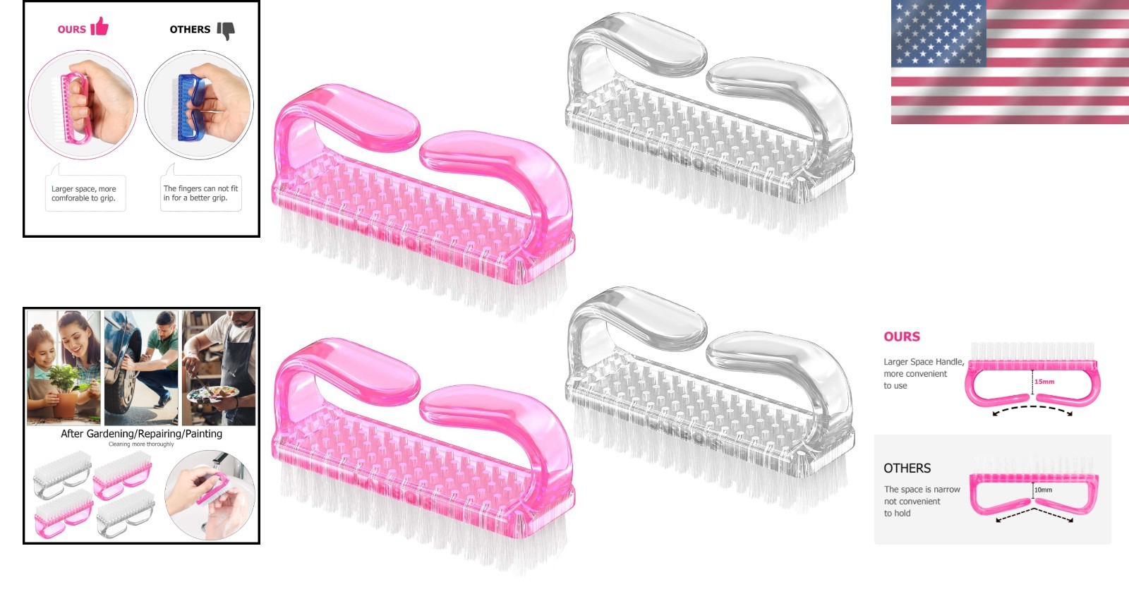 Handle Grip Nail Brush – 4 Pack, Color-17