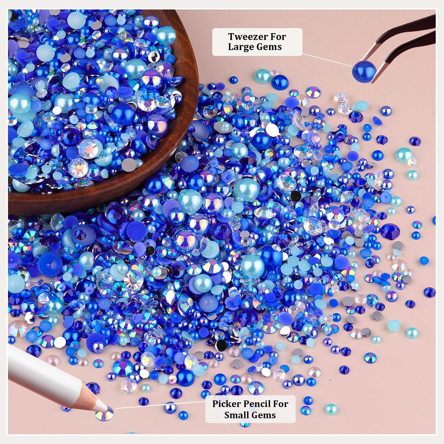 14000PCS Flatback Pearls and Blue Rhinestones for Bedazzling Kit | Dark Blue Mix