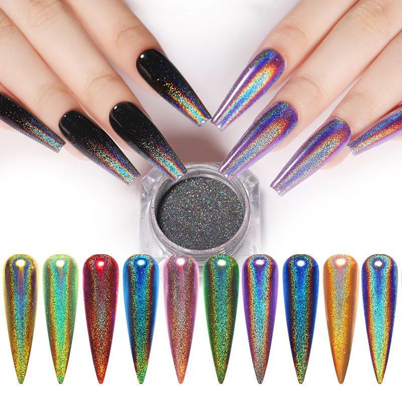 HOLOGRAPHIC UNICORN NAIL POWDER CHROME SHIMMER 12 COLOURS MIRROR GLITTER PIGMENT