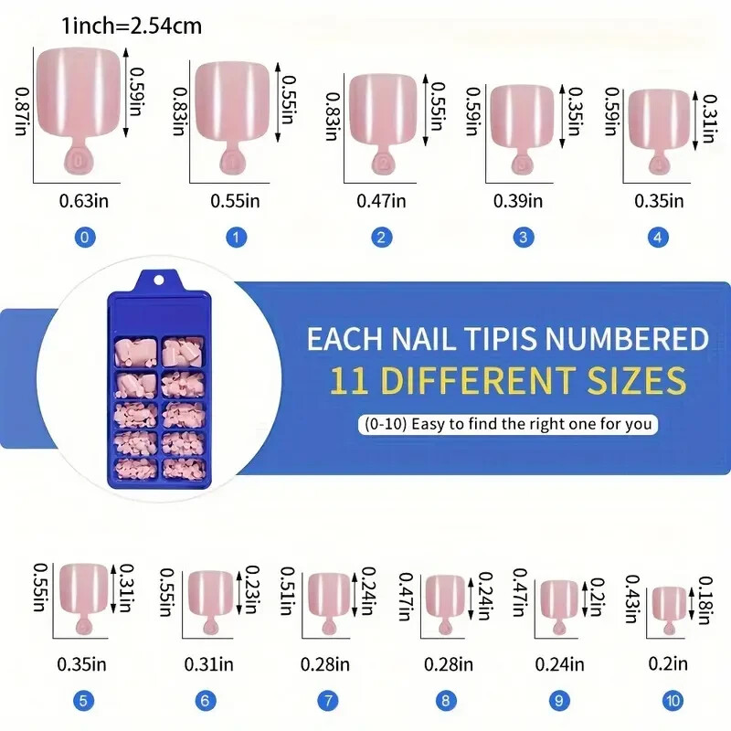 100Pcs Fake Toenail Tips Set Nail Art Toe 11 Sizes in Box Nude-Pink Press On A4