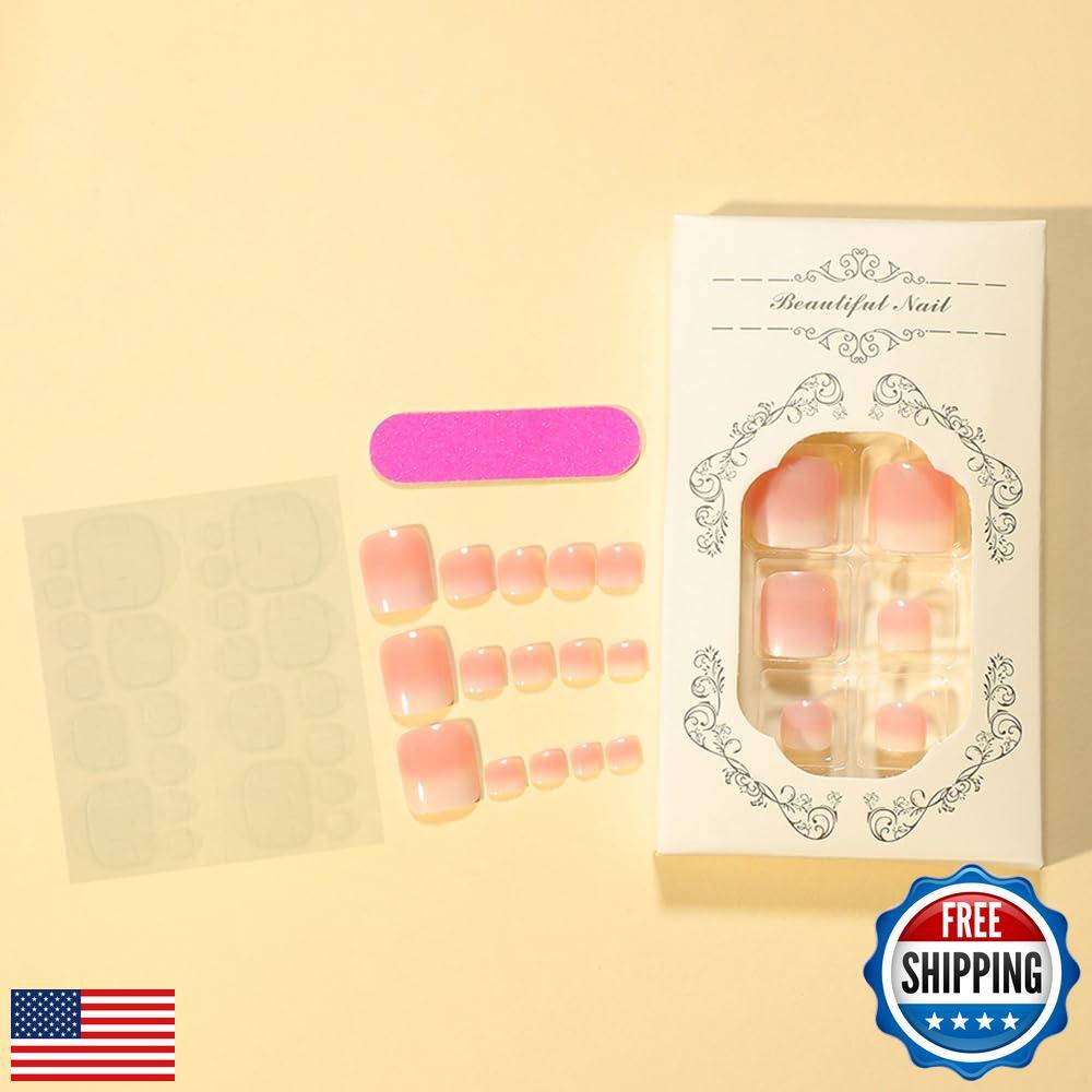 24Pcs Nude Pink French Tips Press on Toenails Gradient Short Toe Nail Tips Pr