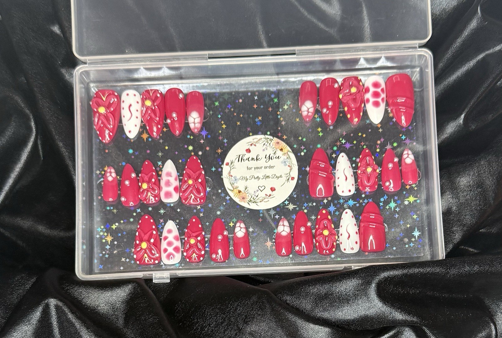 Handmade American Red Almond Lotus Press On Nail Set of 30~Includes Free Gifts❣️