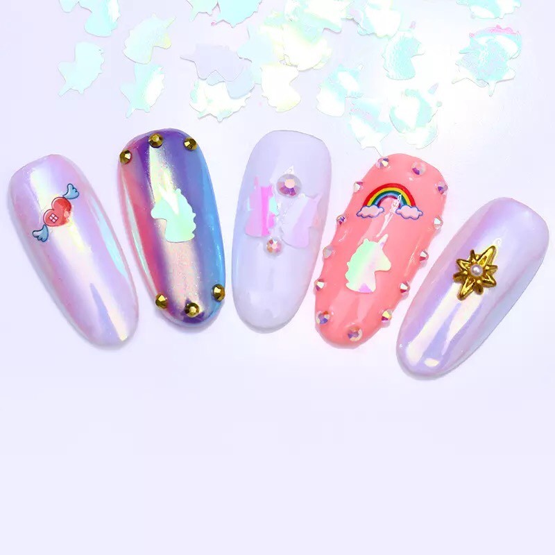 3pcs Aurora Powder and Unicorn Sequins AB Colour Nail Art Glitter Decoration Set