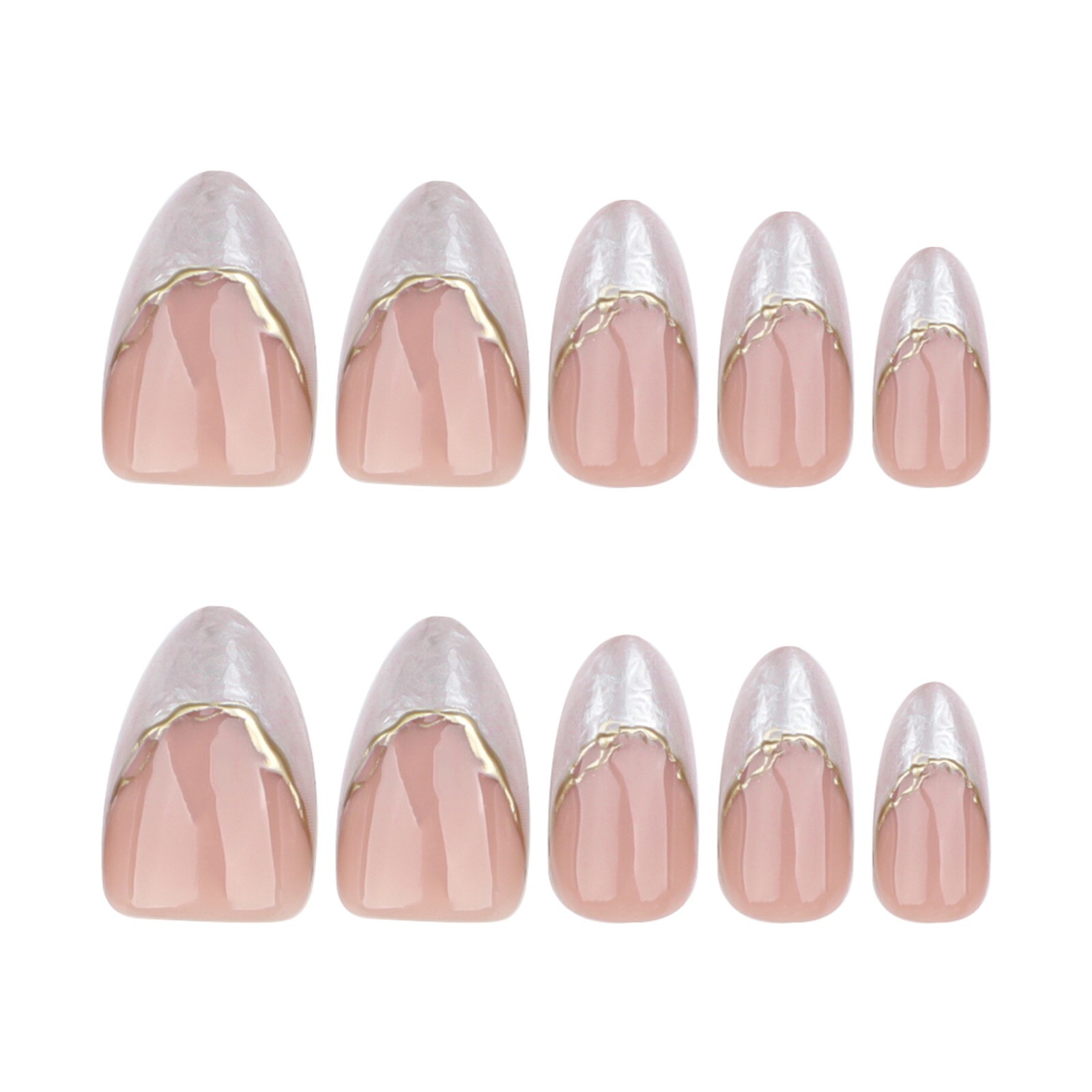 (USA SELLER) ALMOND SHORT *PEARL X GOLD*PRESS NAILS SUPER HOLD GLUE LAST LONG