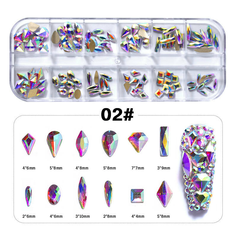 Nail Art Glitter Rhinestones Mix Crystal AB FlatBack Diamonds Tips 3D Decoration