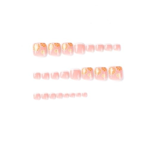 Flower Press on Toenails Square Fake Toenails White French Tip Short Style-8