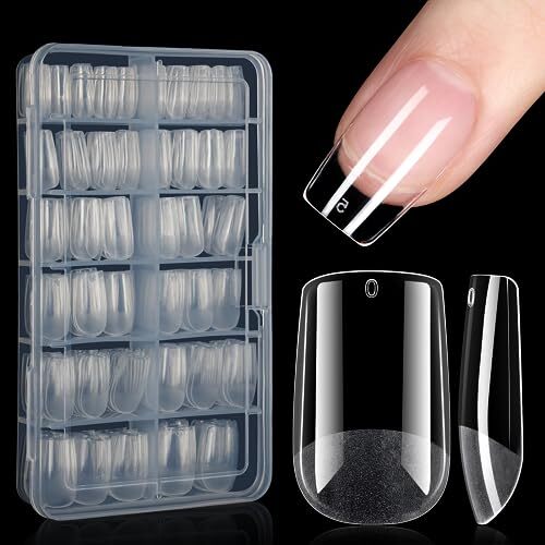 Nail Tips Soft Gel Full Cover Clear Gelly Nail Tips Half Matte Short Square